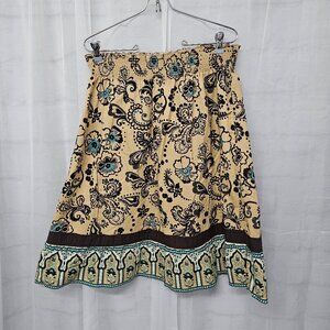 Old Navy Brown Teal Floral Y2K Peasant Skirt Boho Festival Granola Girl L